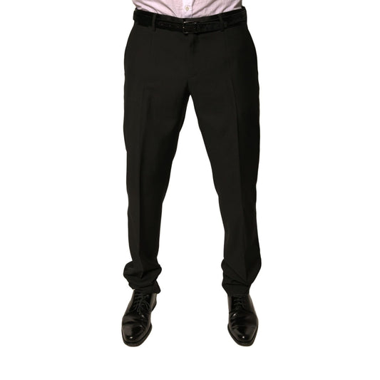 Dolce & Gabbana Black Wool Tapered Formal Dress Pants, mid waist, high craftsmanship, button and zipper closure, made in Italy