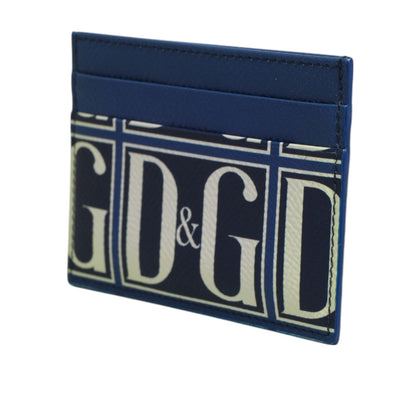 Dolce & Gabbana Blue Calf Leather DG Logo Monogram Card Holder Wallet