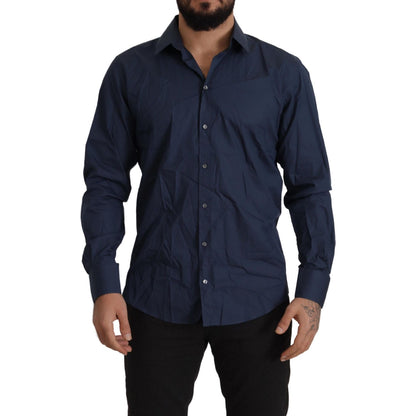 Dolce & Gabbana Blue Cotton MARTINI Slim Fit Dress Shirt