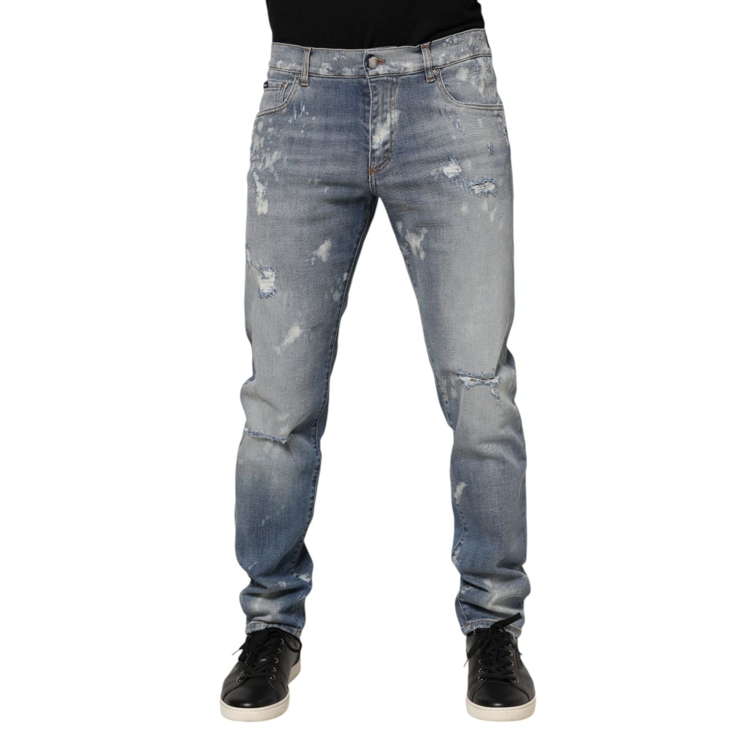 Dolce & Gabbana Blue Cotton Tattered Slim Fit Men Denim Jeans