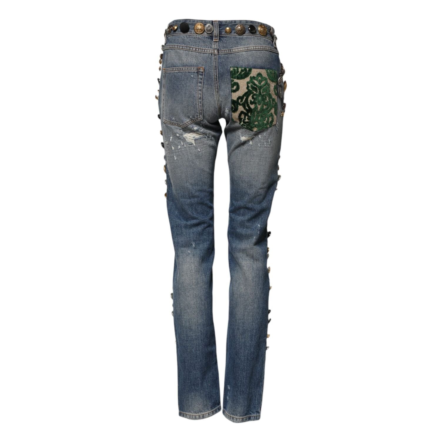 Dolce & Gabbana Blue Embellished Tattered SkinnyDenim Jeans
