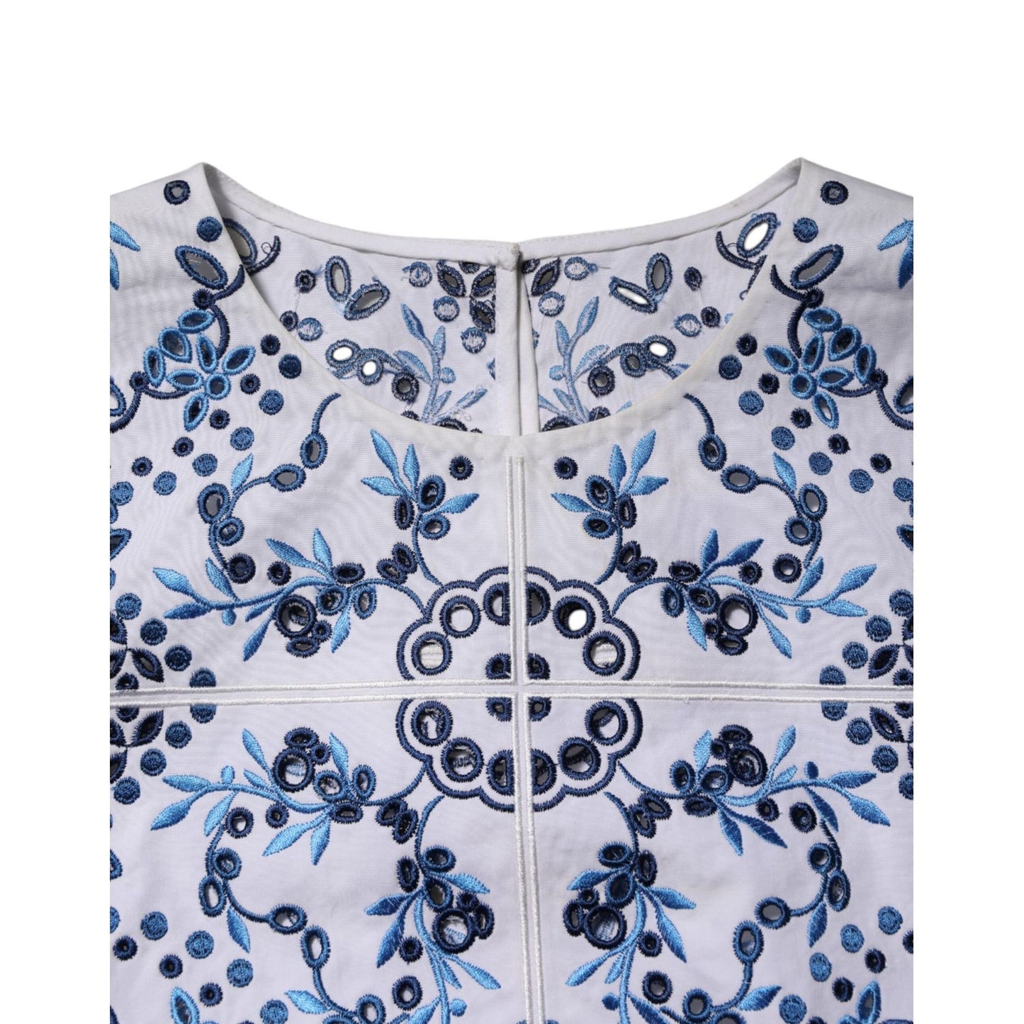 Dolce & Gabbana Blue Lace Eyelet Crew Neck Blouse Top