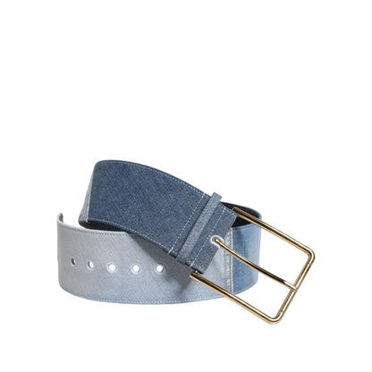 Dolce & Gabbana Blue Two Tone Denim Gold Metal Buckle Belt