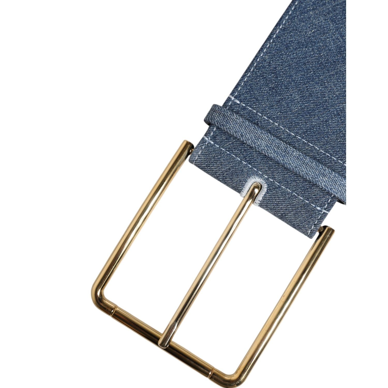 Dolce & Gabbana Blue Two Tone Denim Gold Metal Buckle Belt