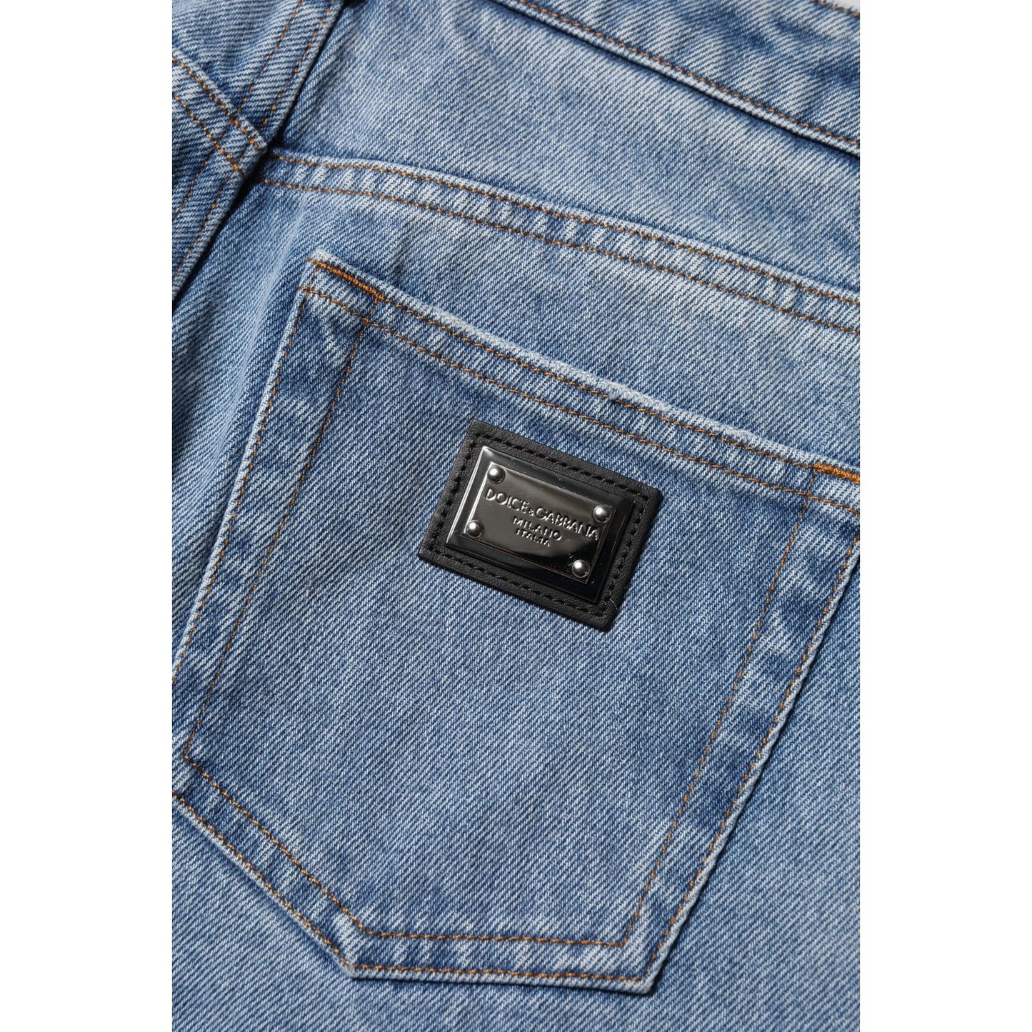 Dolce & Gabbana Blue Washed Skinny High Waist Denim Jeans back pocket with logo detail