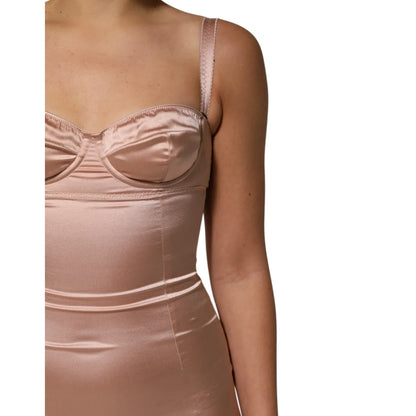 Dolce & Gabbana Blush Pink Silk Satin Bustier Midi Bodycon Dress