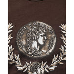Dolce & Gabbana Brown Coin Laurel Print Men Crew Neck T-shirt with intricate regal coin and laurel design on premium cotton fabric.