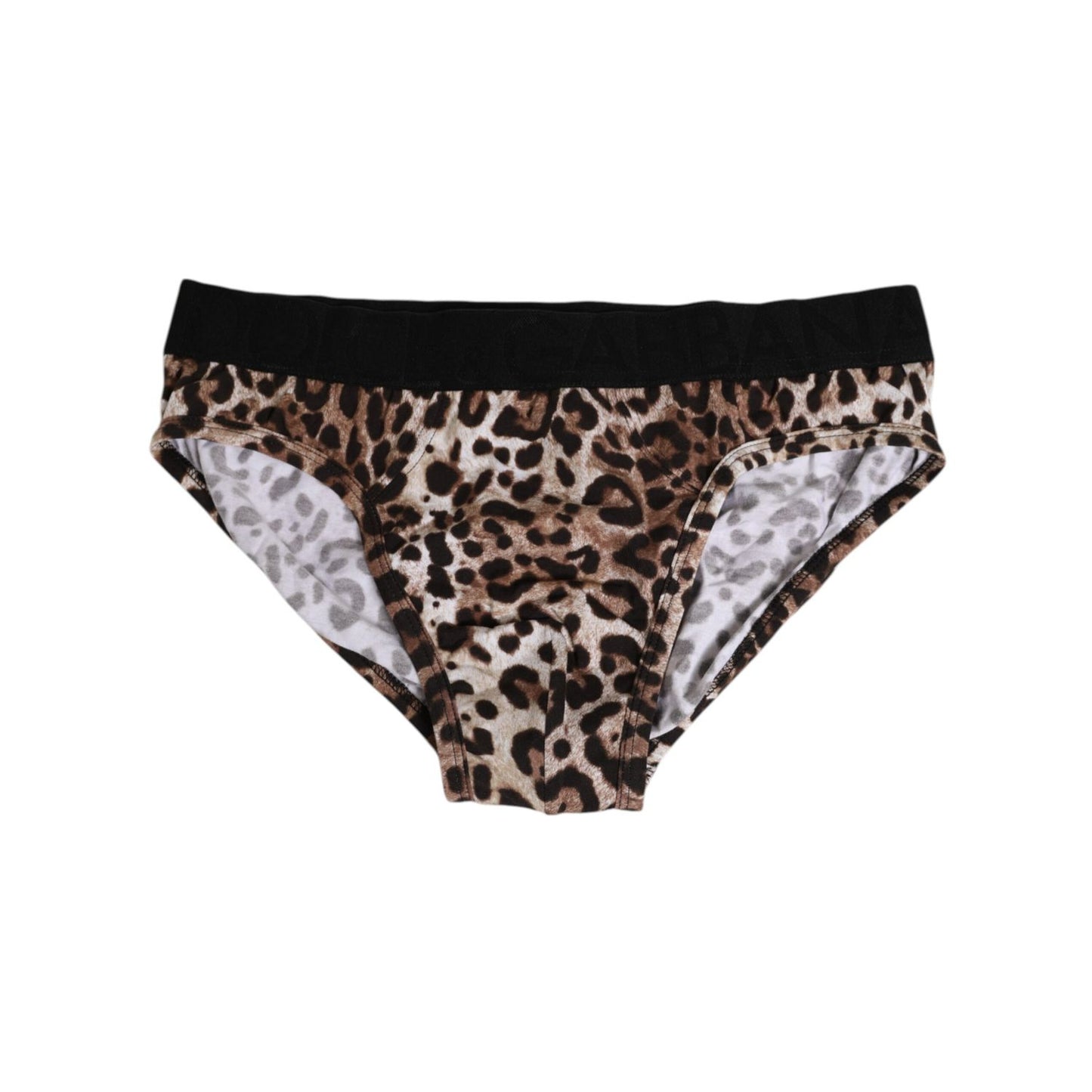 Dolce & Gabbana Brown Cotton Leopard Logo Midi Brief Underwear