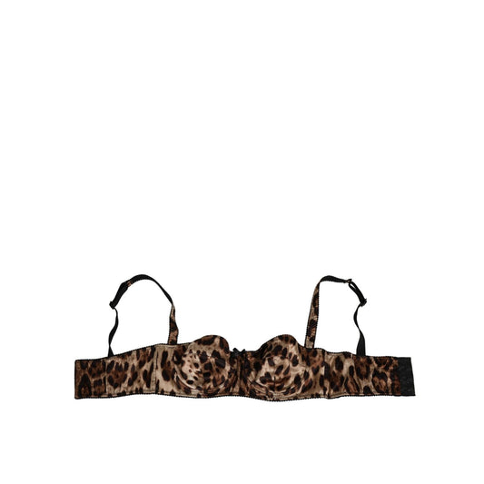Dolce & Gabbana Brown Leopard Silk Balconnet Bra Underwear with hook closure and logo details, crafted in Italy for refined femininity.
