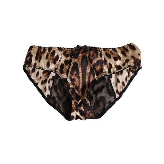 Dolce & Gabbana Brown Leopard Silk Mid Waist Panty Underwear featuring luxurious silk and bold leopard print design.