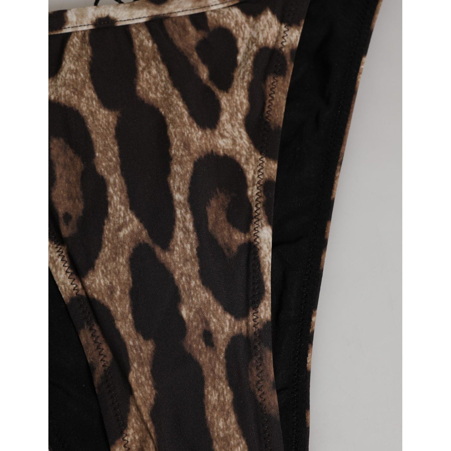 Close-up of Dolce & Gabbana Brown Leopard Triangle Tanga Panty Underwear in classic leopard print design.