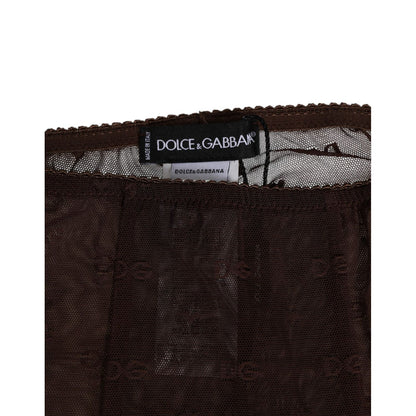 Dolce & Gabbana Brown Nylon Logo Lace Leggings Pants Underwear