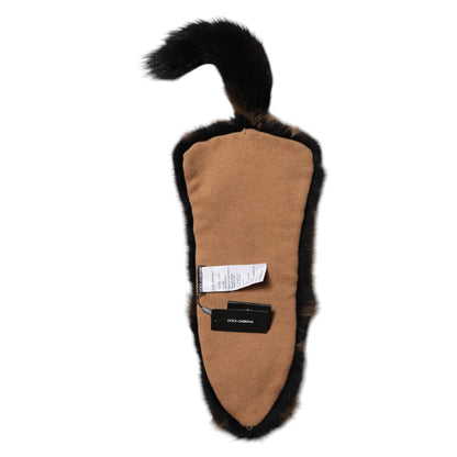 Dolce & Gabbana Brown Red Fox Fur Neck Cashmere Warmer Scarf