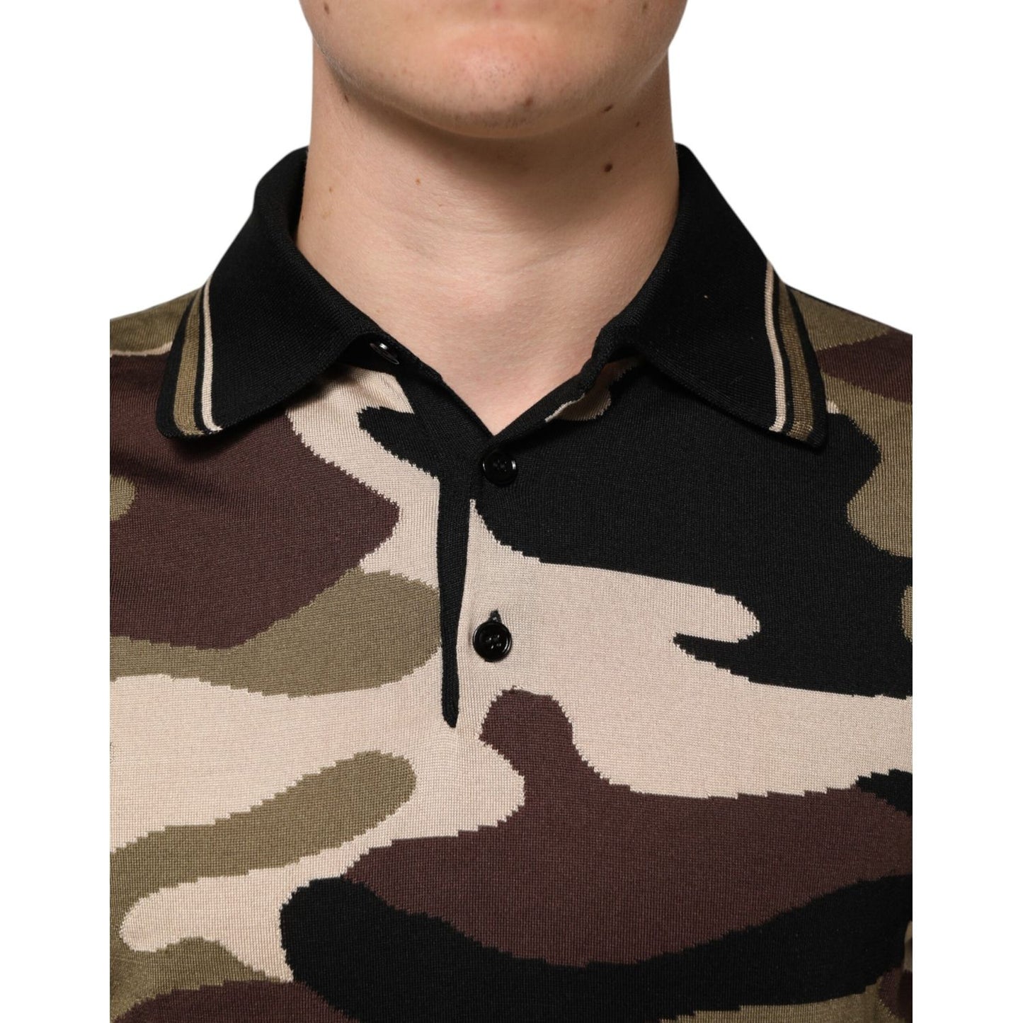 Dolce & Gabbana Camouflage Brown Silk Military Polo T-shirt