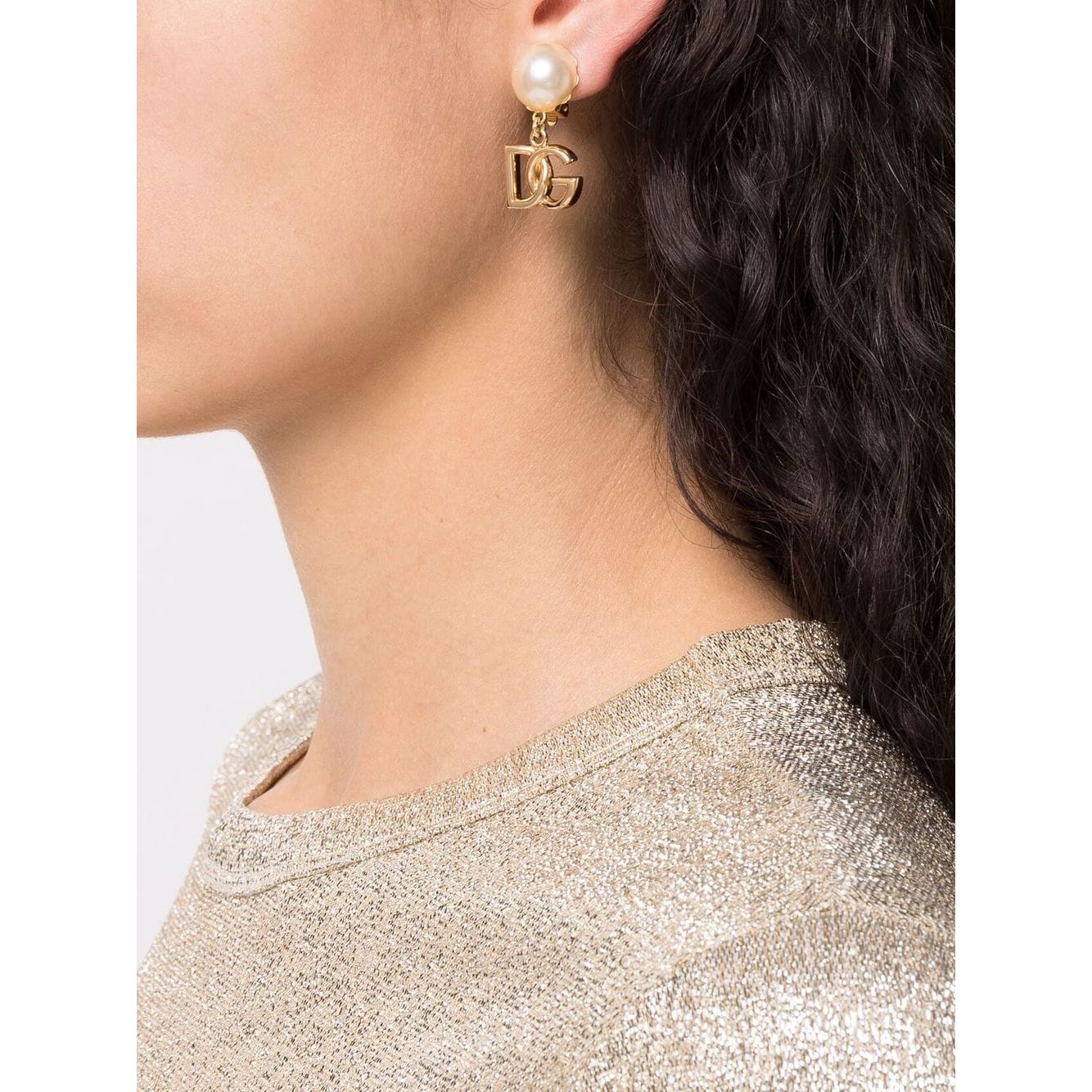 Dolce & Gabbana DG Logo and Pearl Earrings