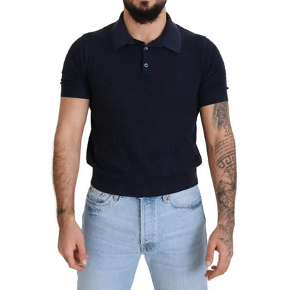 Dolce & Gabbana Dark Blue Collared Polo Casual Silk T-shirt on model