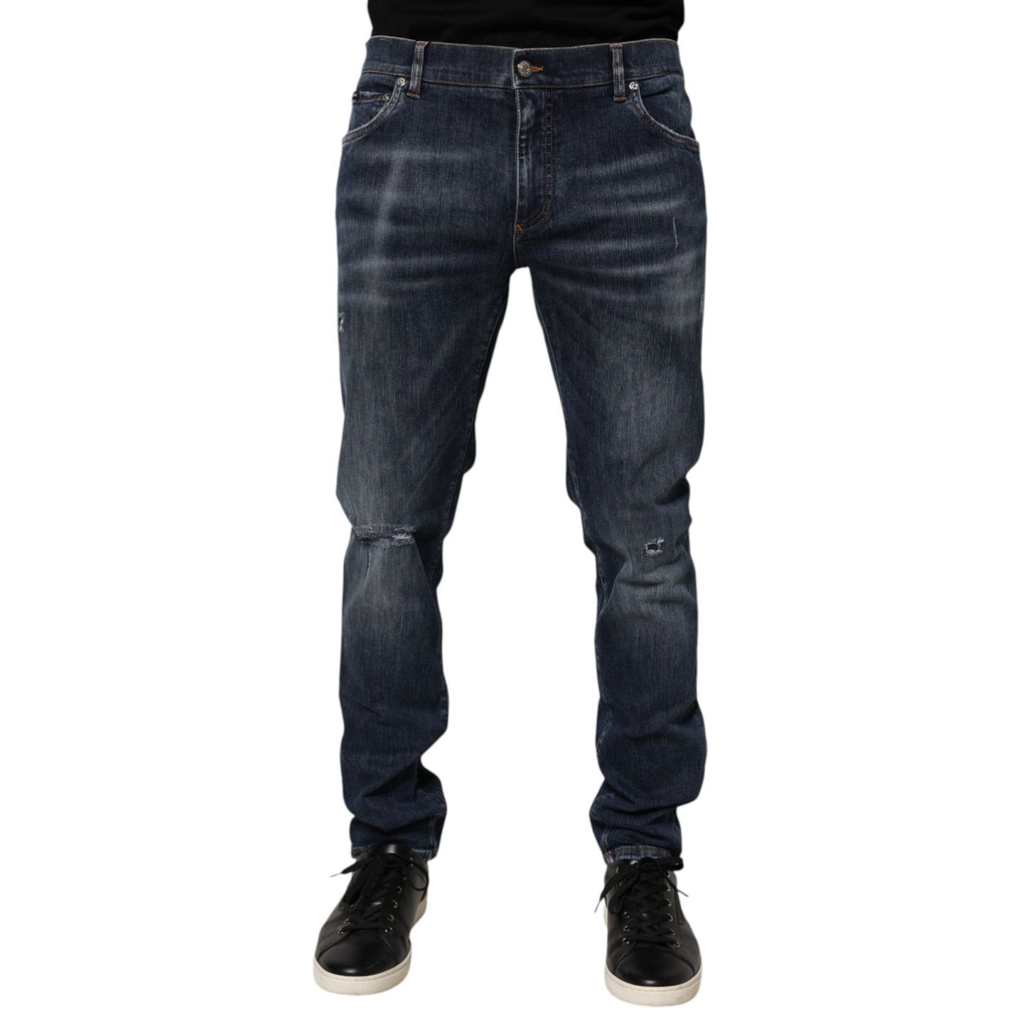 Dolce & Gabbana Dark Blue Washed Running Ripped Denim Jeans