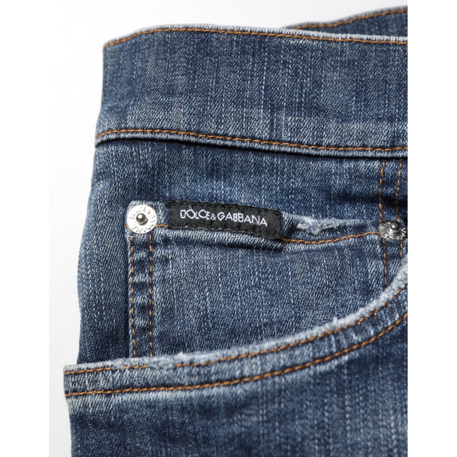 Dolce & Gabbana Dark Blue Washed Running Ripped Denim Jeans