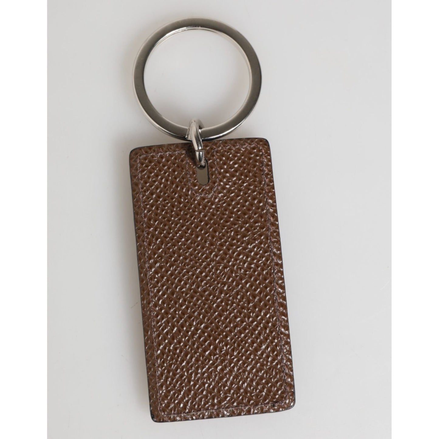 Dolce & Gabbana Dark Brown Leather Logo Metal Ring Keychain Holder Keyring