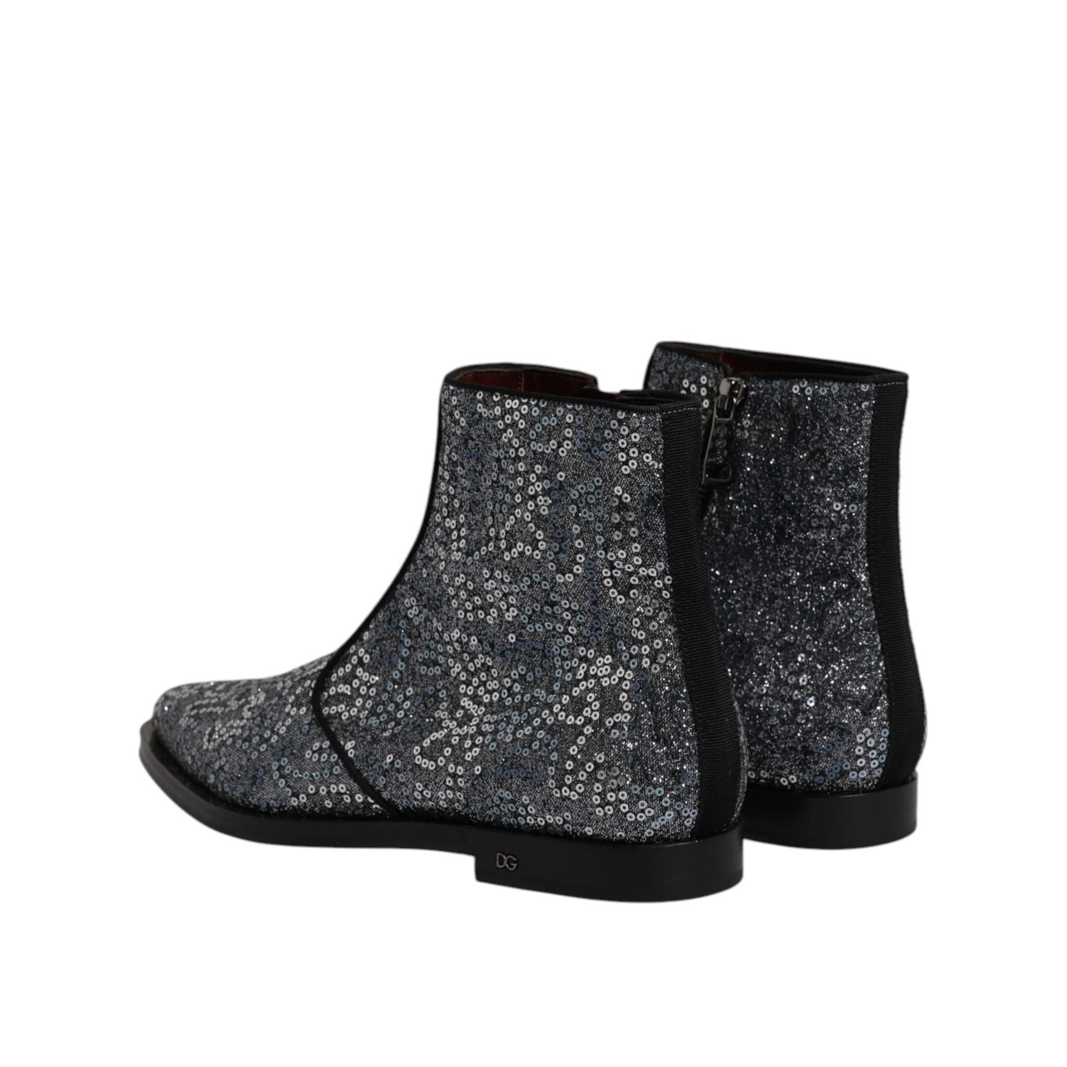 Dolce & Gabbana Dark Gray Cotton Sequined Chelsea Boots Shoes