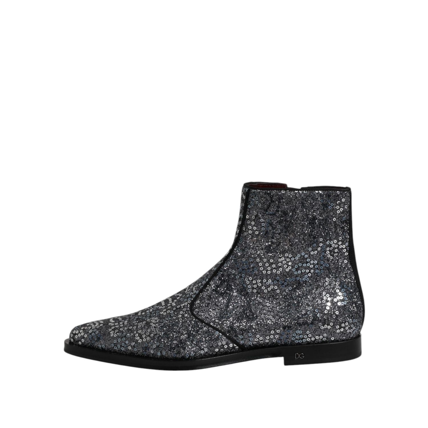 Dolce & Gabbana Dark Gray Cotton Sequined Chelsea Boots Shoes