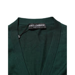 Dolce & Gabbana Dark Green Button Down Men Cardigan Sweater - Close-up of label on dark green cashmere fabric.