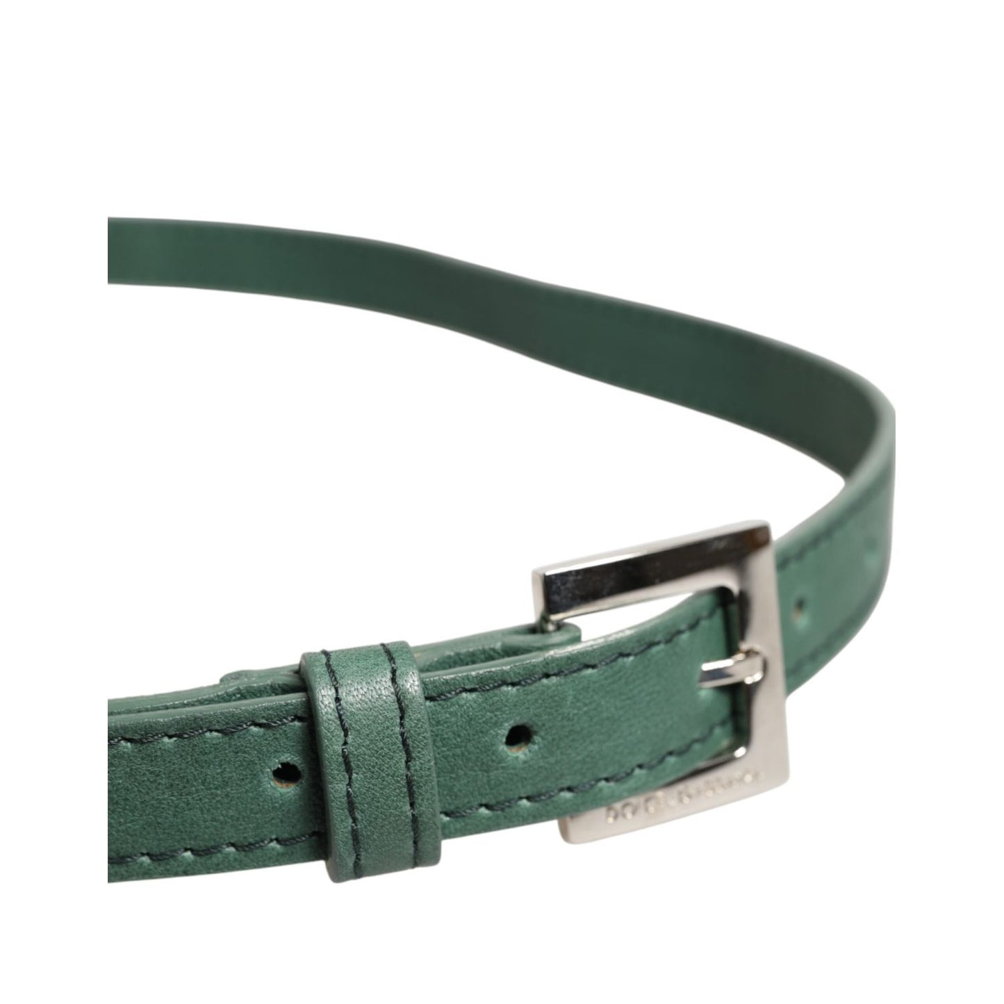 Dolce & Gabbana Dark Green Leather Silver Metal Buckle Belt