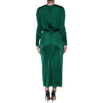 Back view of Dolce & Gabbana Dark Green Viscose Long Sleeve Midi Dress, featuring twist detail and lightweight satin fabric.