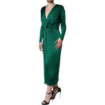 Dolce & Gabbana Dark Green Viscose Long Sleeve Midi Dress with twist detail and hidden back zipper, elegant and exclusive fashion piece.