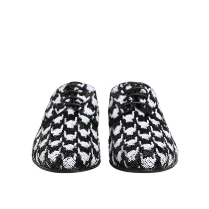 Dolce & Gabbana Dress Black White Sequined Lace Up Derby Shoes