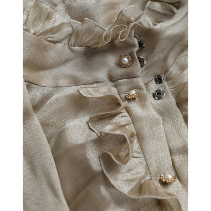 Dolce & Gabbana Gold Ascot Collar Ruffles Blouse Top