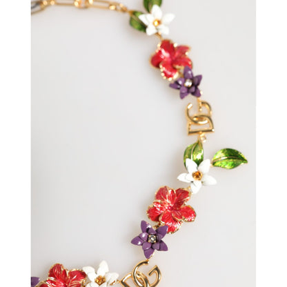 Dolce & Gabbana Gold Brass Logo Detail Floral Fashion Jewelry Necklace