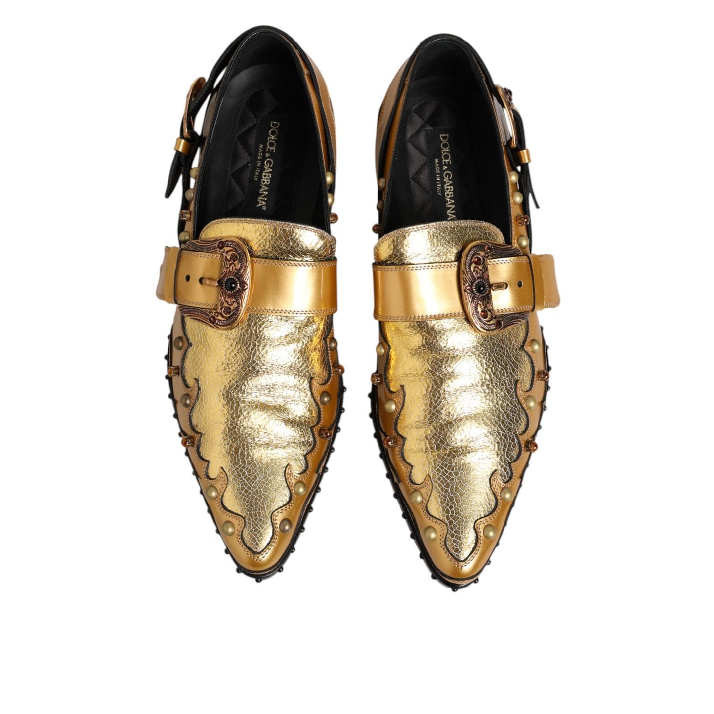 Dolce & Gabbana Gold Leather MONK STRAP Dress Formal Shoes with elegant design and monk strap closure for high-fashion events.
