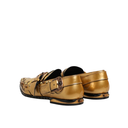 Dolce & Gabbana Gold Leather MONK STRAP Dress Formal Shoes in lustrous gold leather with refined monk strap closure.