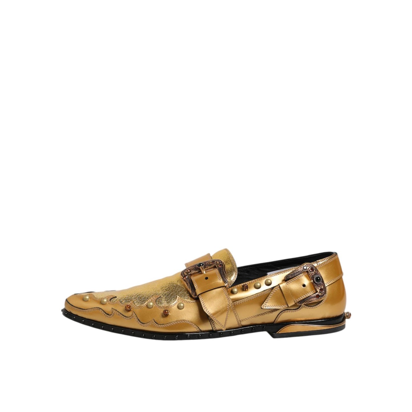 Dolce & Gabbana Gold Leather MONK STRAP Dress Formal Shoes featuring a stylish design ideal for high-fashion formal events.
