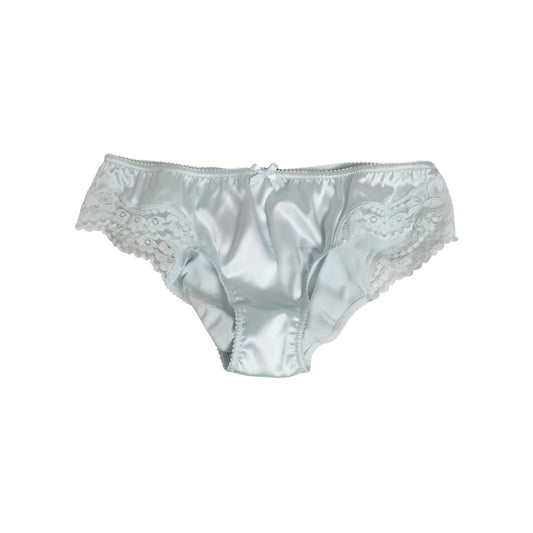 Dolce & Gabbana Gray Silk Satin Floral Lace Panty Brief Underwear with delicate lace trim, crafted in Italy for timeless elegance and comfort.