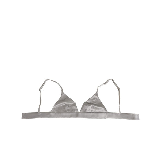 Dolce & Gabbana Gray Silk Satin Triangle Soft Cup Bra Underwear featuring soft triangle cups and hook closure.