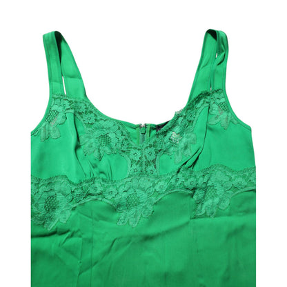 Dolce & Gabbana Green Floral Lace Tank Lingerie Top Underwear, elegant silk design, Italian craftsmanship, sensual and feminine lace.