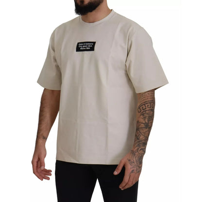 Dolce & Gabbana Ivory Cotton Ivory Printed Crewneck
