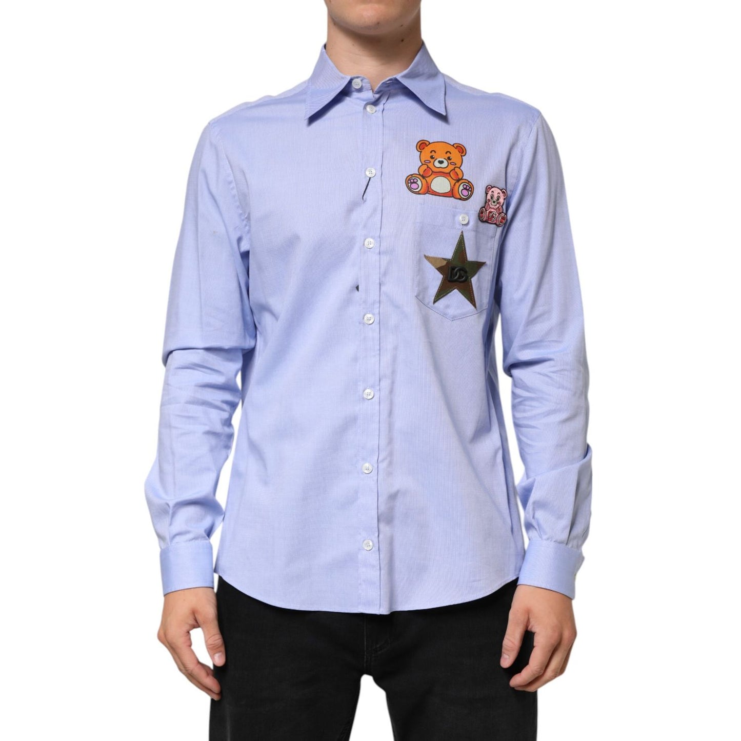 Dolce & Gabbana Light Blue Cotton Teddy Bear Long Sleeve Shirt