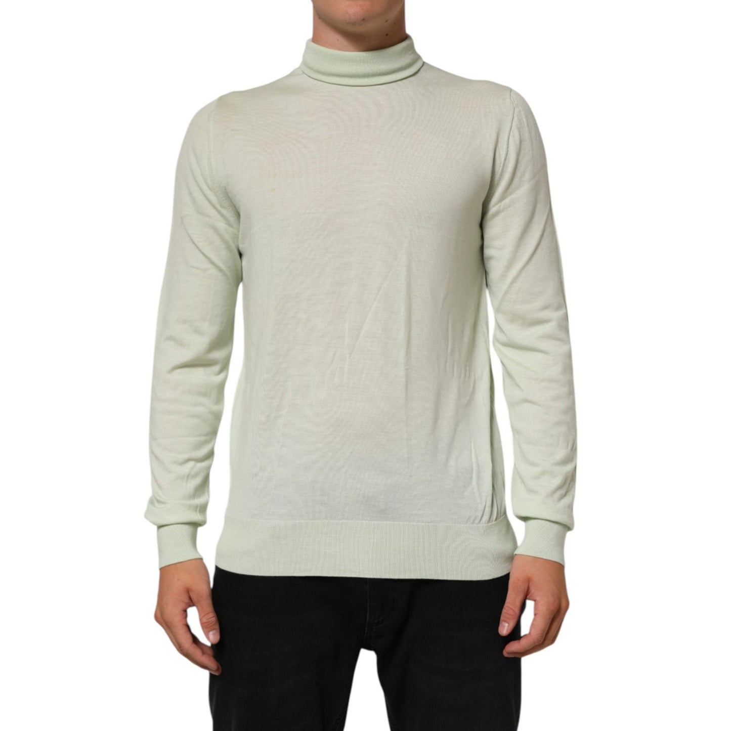 Dolce & Gabbana Light Green Logo TurtleNeck Pullover Sweater worn by a model