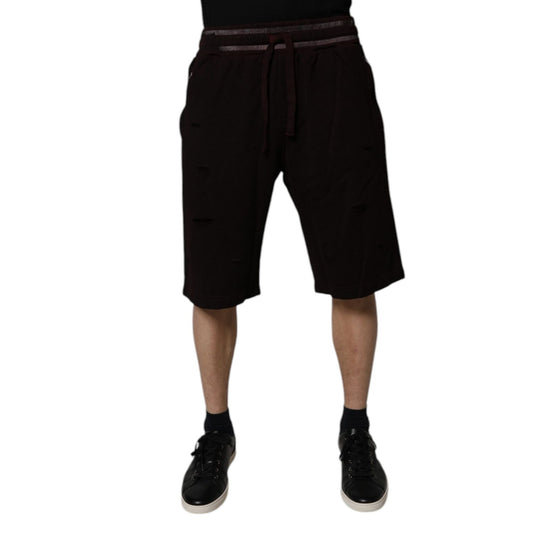 Dolce & Gabbana Maroon Cotton Logo Plaque Men Bermuda Shorts