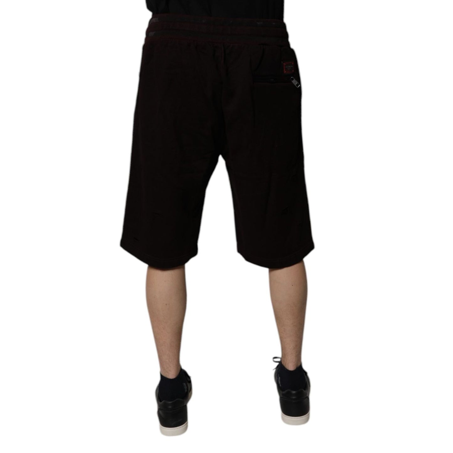 Dolce & Gabbana Maroon Cotton Logo Plaque Men Bermuda Shorts