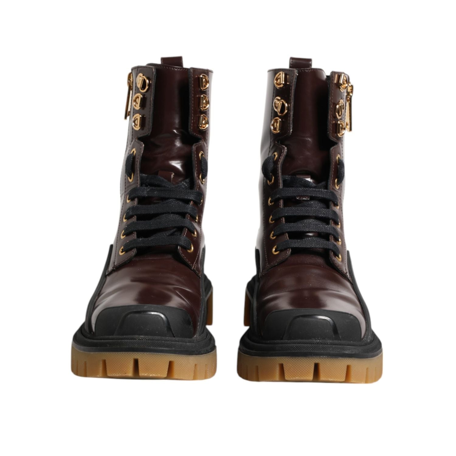 Dolce & Gabbana Maroon Leather Mid Calf Biker Boots Shoes