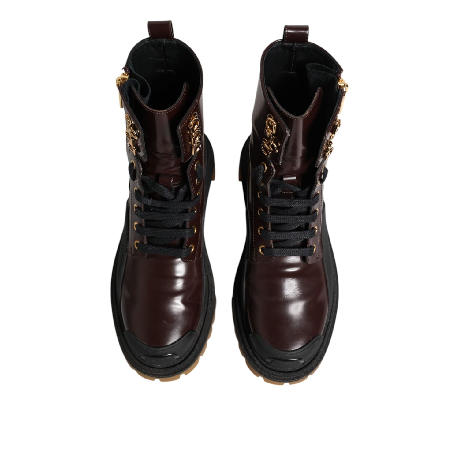 Dolce & Gabbana Maroon Leather Mid Calf Biker Boots Shoes
