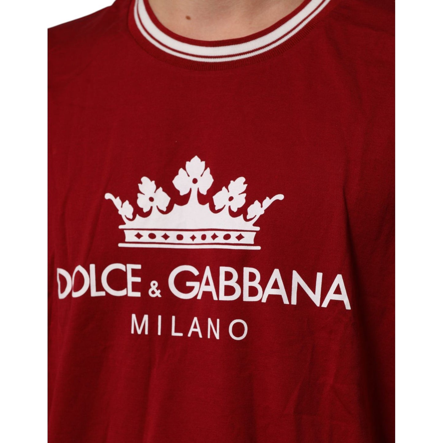 Dolce & Gabbana Maroon LogoCrown Cotton Half Sleeve T-shirt