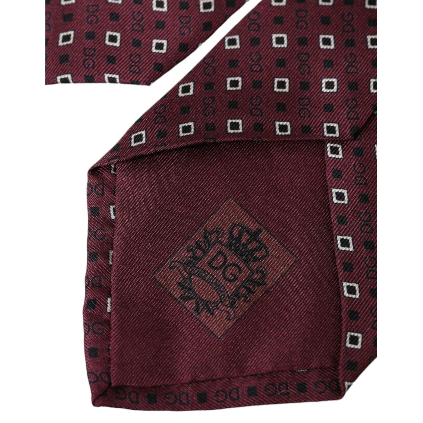 Dolce & Gabbana Maroon Silk Branded Logo Adjustable Men Tie with geometric pattern and logo details