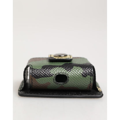 Dolce & Gabbana Multicolor Camouflage Leather Metal Accessory Airpods Case