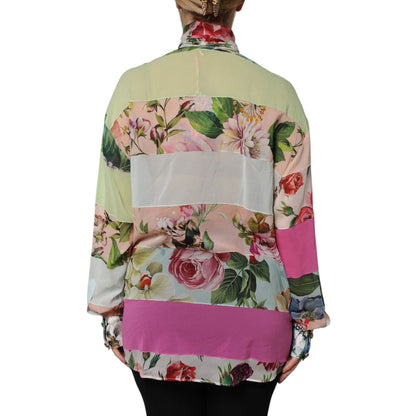 Dolce & Gabbana Multicolor Floral Patchwork Ascot Collar Top