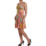 Dolce & Gabbana Multicolor Floral Silk Flared Mini Dress featuring vibrant flower design and elegant silhouette.